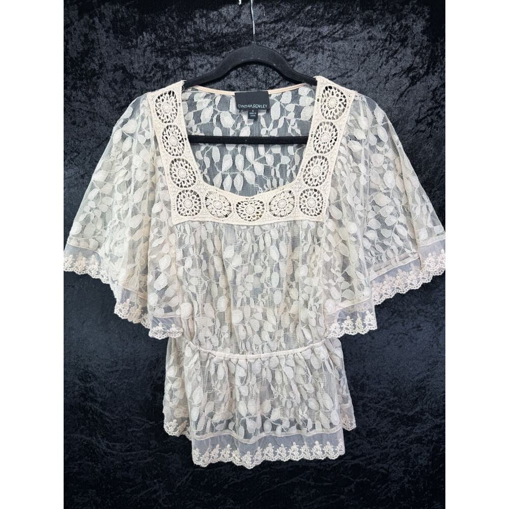 Cynthia Rowley Lace Blouse Women’s Sz S Crochet Boho Coquette Romance Date - Picture 2 of 7